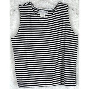 Samantha Medium Black White Striped Sleeveless Shirt Tank Top